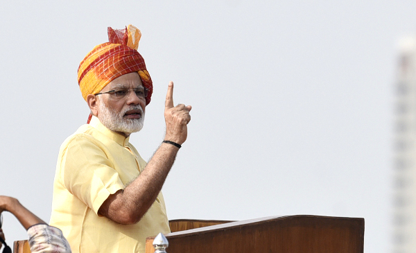 Prime Minister Narendra Modi addresses on the occasion of 71st Independence Day Celebrations at Red Fort, on August 15, 2017 in New Delhi, India. Raj K Raj—Hindustan Times/Getty Images