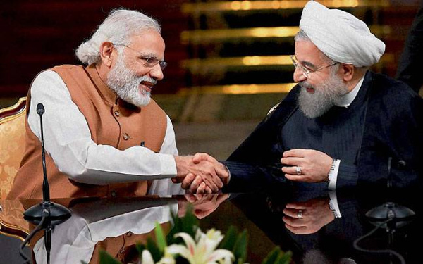 PM Modi with Iranian president Hassan Rouhani at their joint press conference. Photo: PTI