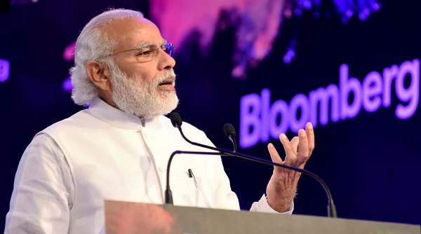 Narendra Modi addressing the “Bloomberg India Economic Forum 2016”, in New Delhi on March 28, 2018. (Source: PIB)