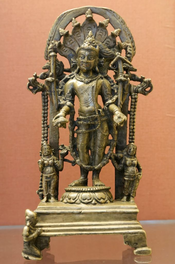  Standing figure of Balarama with the club, plough, conch and wine cup. Gold and brass, c.9th century AD. Source: Wikimedia Commons / Marie-Lan Nguyen