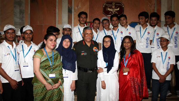 The Chief of Army Staff, General Bipin Rawat in a group photograph with the students and their instructors from Jammu and Kashmir (supported by ‘Kashmir Super 30’ Project) who have qualified for the JEE (Main & Advance), 2017-18, in New Delhi on June 12, 2018.