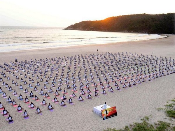 Indian Navy Personnel Performs Yoga at Kamat Beach