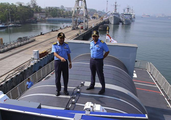 Indian navy warship with solar panel