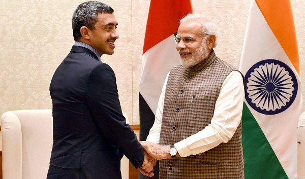 Sheikh Abdullah bin Zayed Al Nahyan, the UAE's Minister of Foreign Affairs and International Cooperation met with Indian Prime Minister Narendra Modi