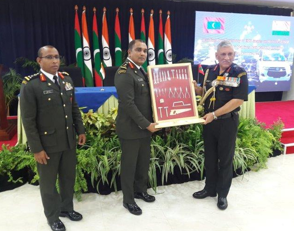 General Rawat hands over vehicles, military spares to Chief of Maldivian Defence Force