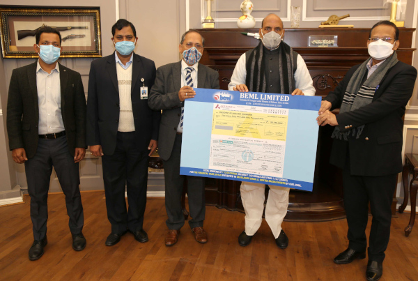 BEML hands over dividend worth Rs 5.625 crore to Raksha Mantri Shri Rajnath Singh