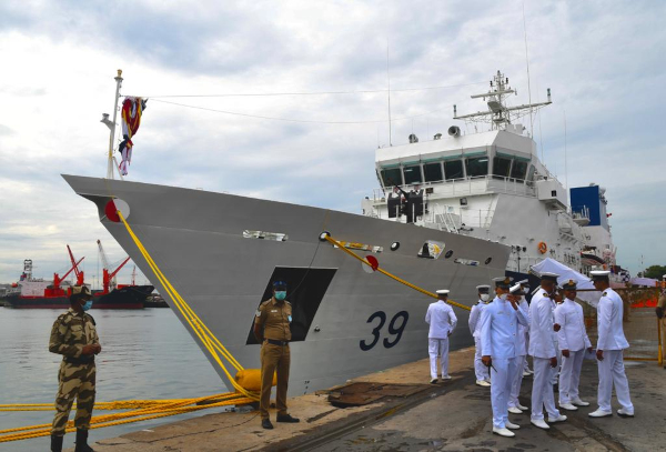 Raksha Mantri Shri Rajnath Singh dedicates to the Nation Indigeneously built Indian Coast Guard Ship 'Vigraha'