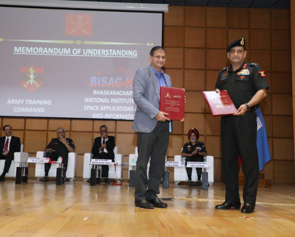 INDIAN ARMY SIGNS MOU WITH BHASKARACHARYA NATIONAL INSTITUTE FOR SPACE APPLICATIONS AND GEO-INFORMATICS (BISAG-N)