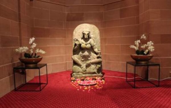 10th century stone idol of Goat Head Yogini illegally removed from a temple in Lokhari, Banda, Uttar Pradesh being returned to India :Shri G. Kishan Reddy