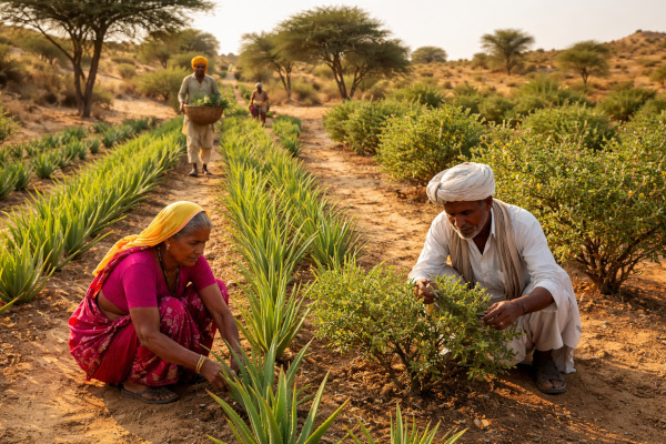 desert medicinal plants such as Guggul (Commiphora wightii (Arn.) Bhandari) and Aloe vera (Aloe barbadensis Miller)