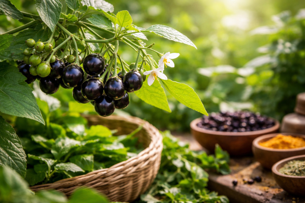 Manithakkali, known botanically as Solanum nigrum and commonly called black nightshade