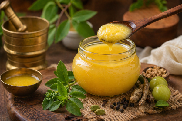 Rustic ghee with spices and herbs