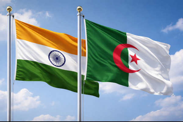 Flags of India and Algeria waving