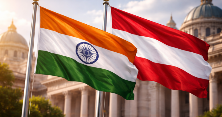 Flags of India and Austria waving proudly