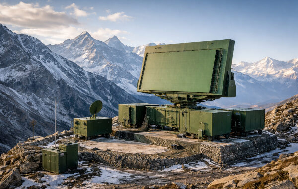 Himalayan mountain radar installation at dusk