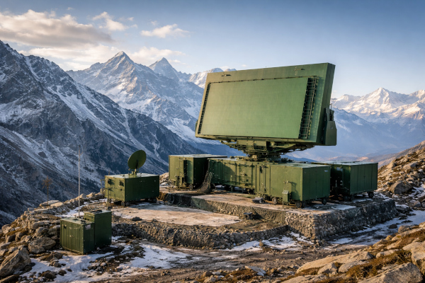 Himalayan mountain radar installation at dusk