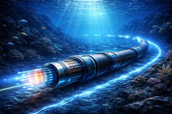 Subsea fiber optic cable in ocean depths