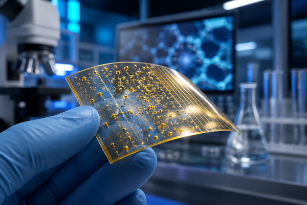 Futuristic lab with golden nanotech film