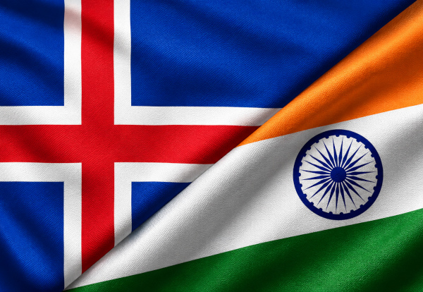 Iceland and India flags intertwined