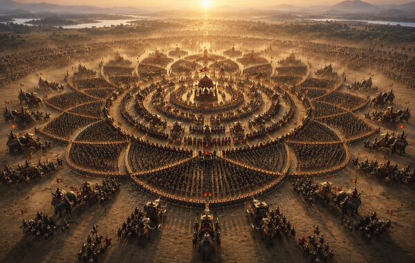 Lotus-shaped ancient army at dawn-Padma Vyuha-Dharmakshethra