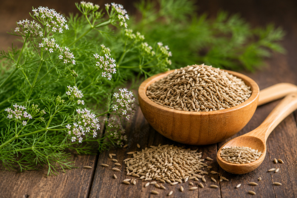 Rustic still life with cumin seeds