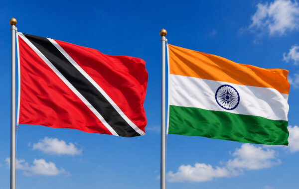 Trinidad and Tobago and India flags in wind
