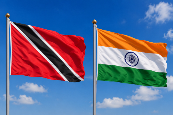 Trinidad and Tobago and India flags in wind