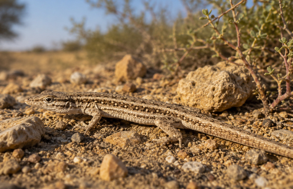 Lizard resting in a rocky desert