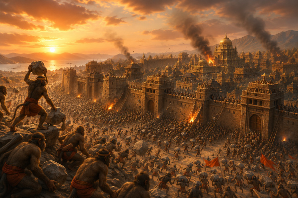 Siege at sunset: monkey warriors assault