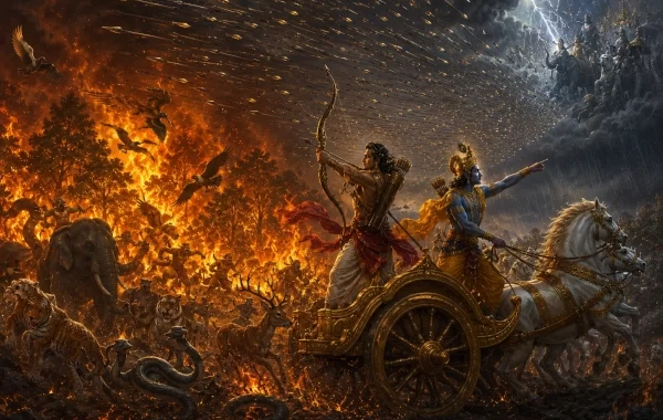 Ashvasena Escapes the Khandava Fire