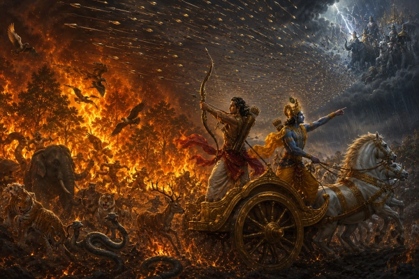 Ashvasena Escapes the Khandava Fire