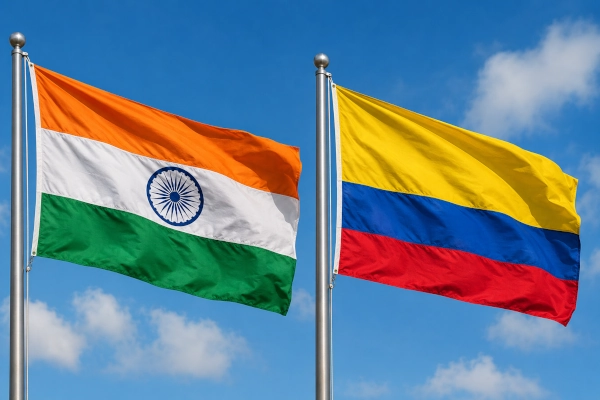 Indian and Colombian Flags in Motion