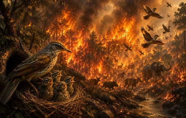 Wildlife Fleeing the Burning Forest