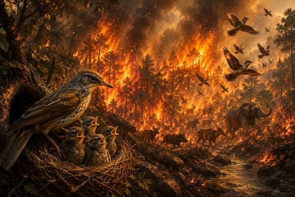 Wildlife Fleeing the Burning Forest